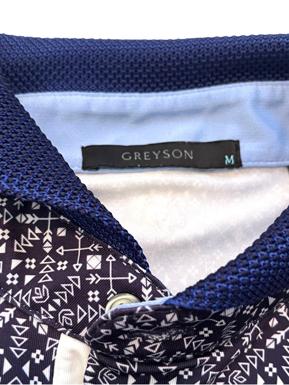 Greyson Montclair Golf Club Polo Medium Navy Patterned Performance Golf Shirt - Picture 3 of 9